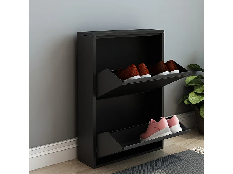 Meuble à chaussures Sokndal à 2 tiroirs inclinables noir [en.casa]