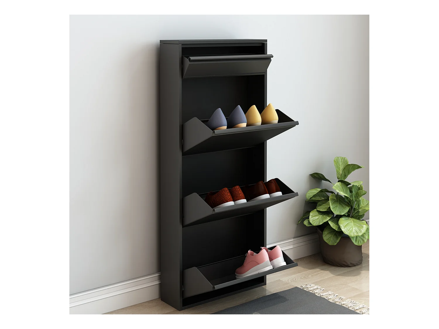 Meuble à chaussures Sokndal à 4 tiroirs inclinables noir [en.casa]