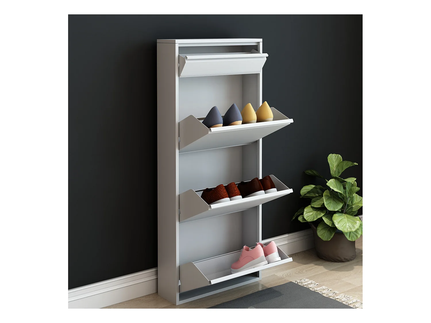 Meuble à chaussures Sokndal à 4 tiroirs inclinables blanc [en.casa]