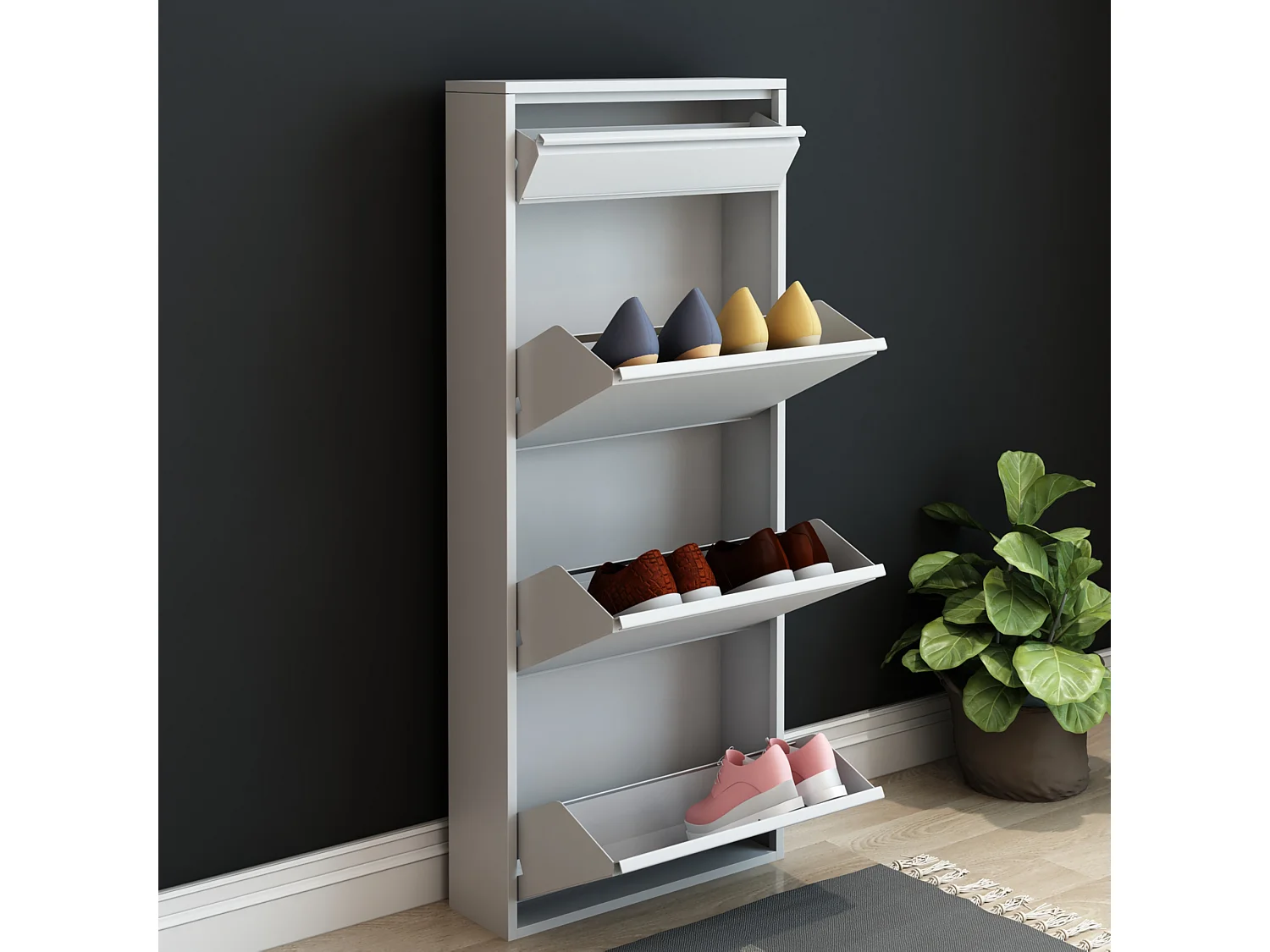 Meuble à chaussures Sokndal à 4 tiroirs inclinables blanc [en.casa]