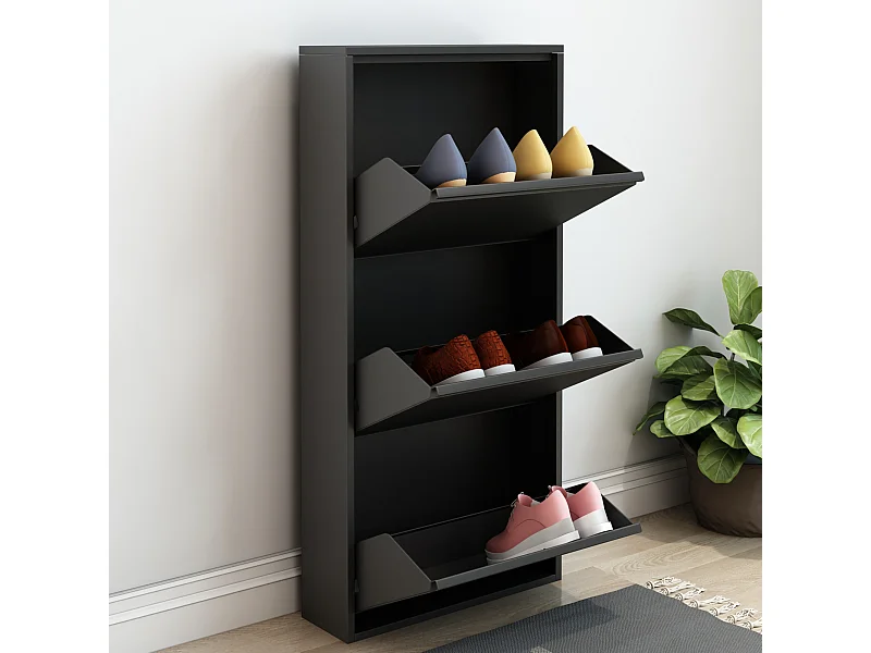 Meuble à chaussures Sokndal à 3 tiroirs inclinables noir [en.casa]