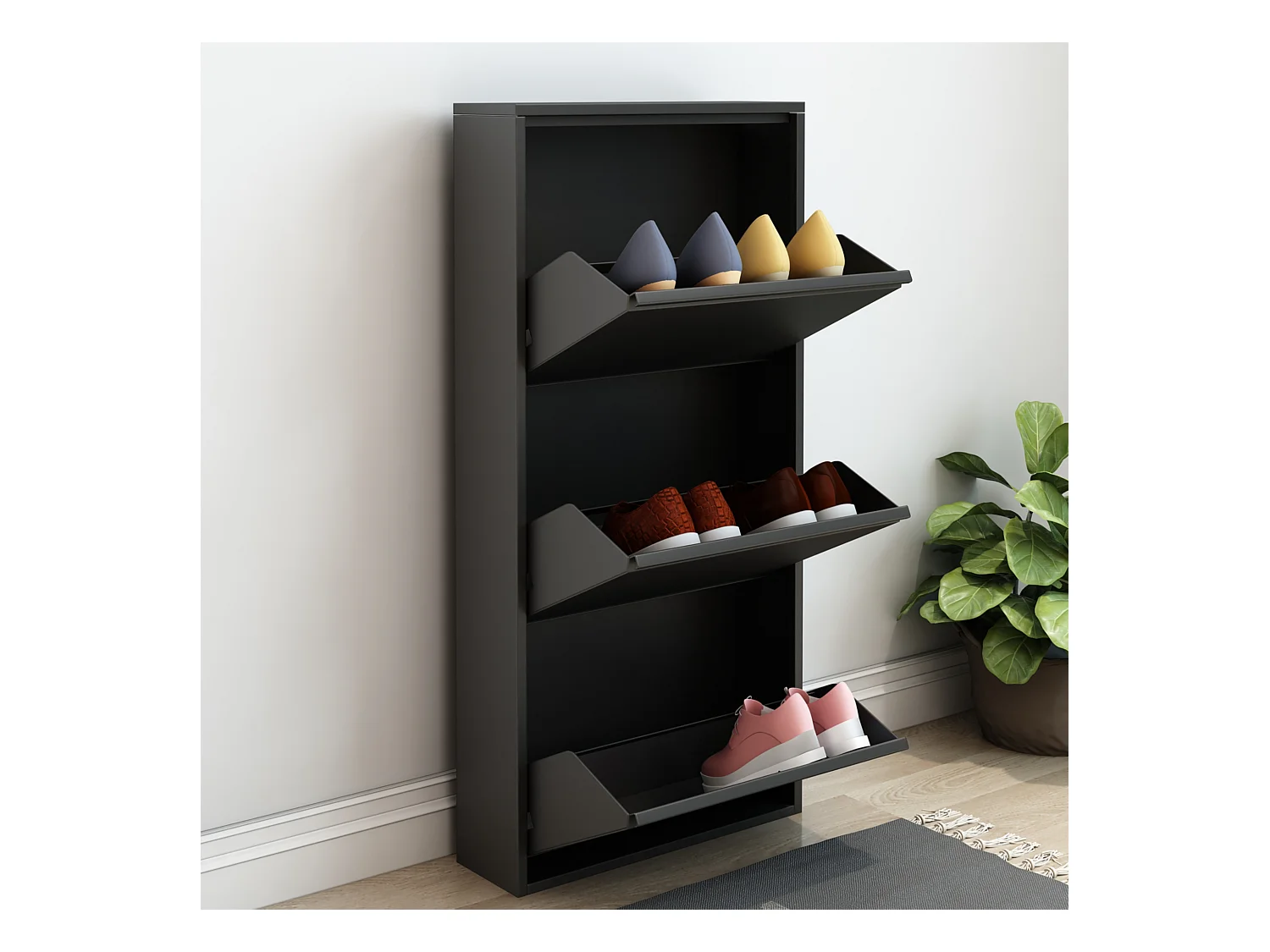 Meuble à chaussures Sokndal à 3 tiroirs inclinables noir [en.casa]