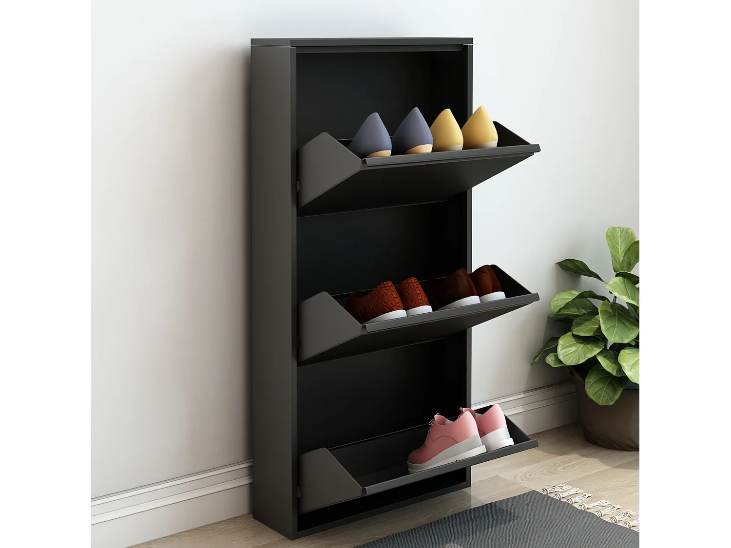 Meuble à chaussures Sokndal à 3 tiroirs inclinables noir [en.casa]