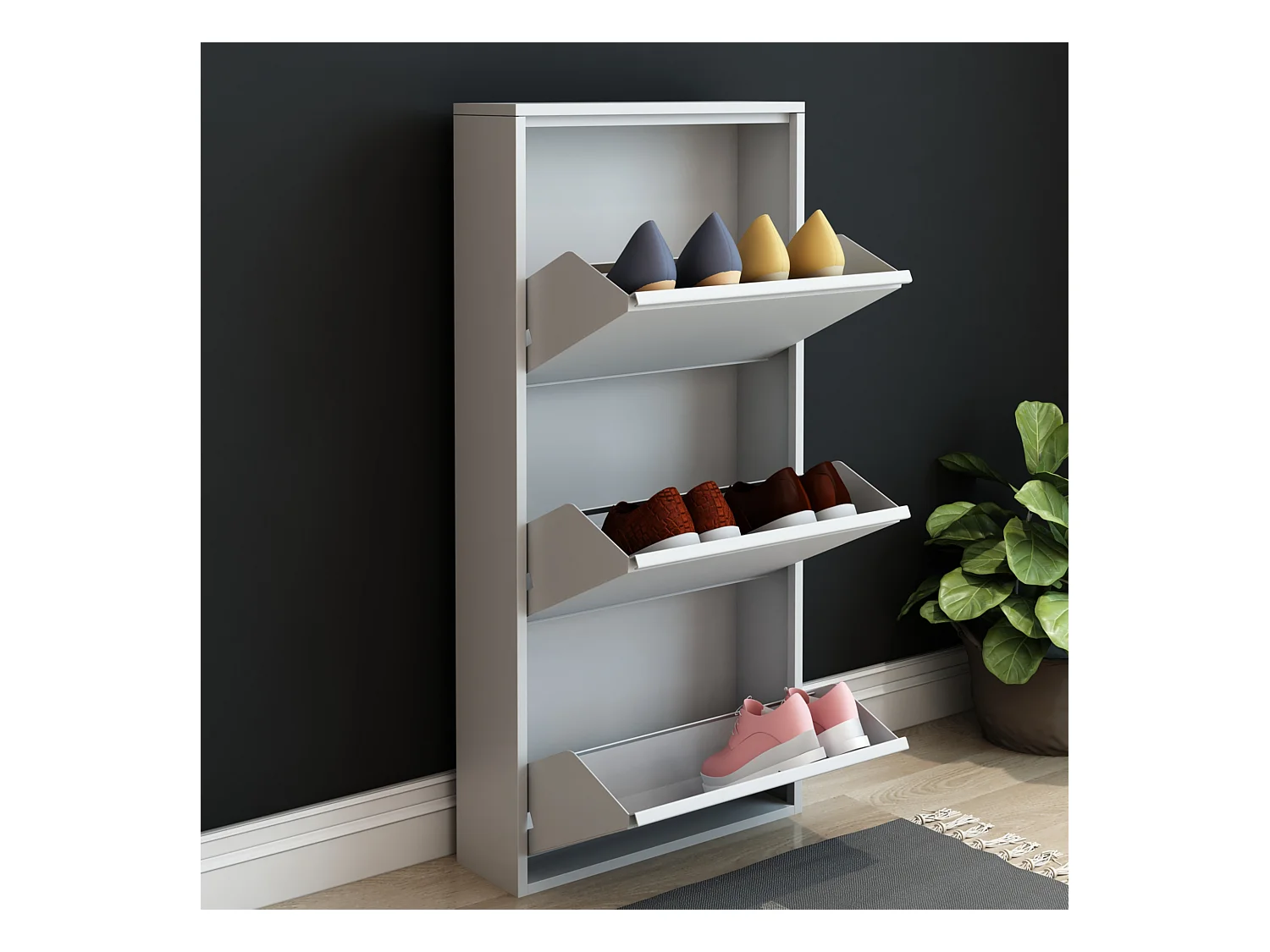 Meuble à chaussures Sokndal à 3 tiroirs inclinables blanc[en.casa]