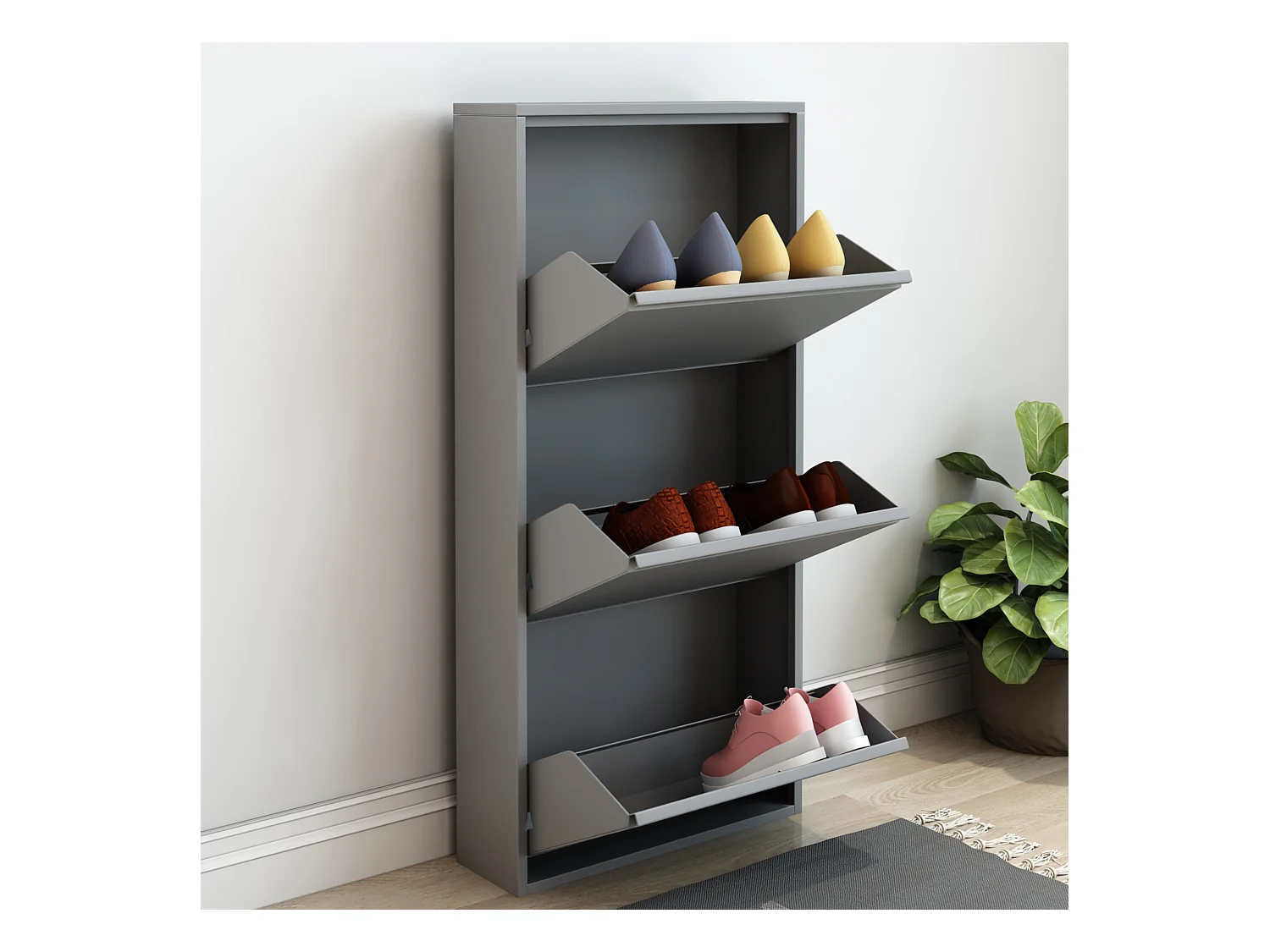 Meuble à chaussures Sokndal à 3 tiroirs inclinables gris [en.casa]