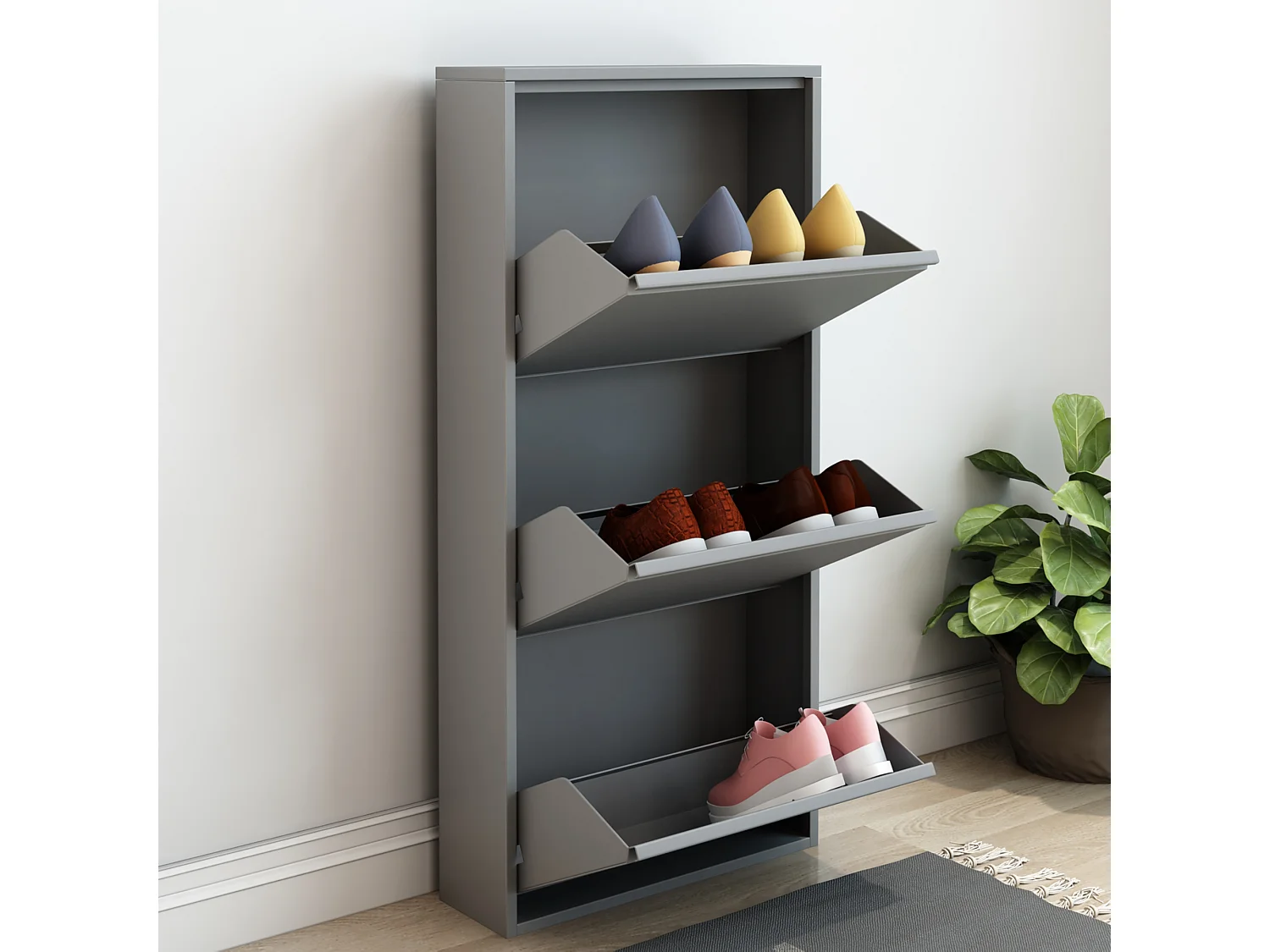 Meuble à chaussures Sokndal à 3 tiroirs inclinables gris [en.casa]