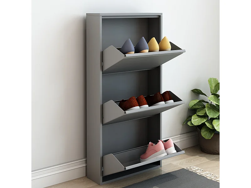 Meuble à chaussures Sokndal à 3 tiroirs inclinables gris [en.casa]