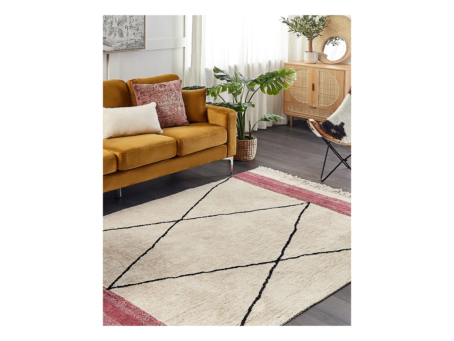 Tappeto cotone beige chiaro e rosa 140 x 200 cm AFSAR