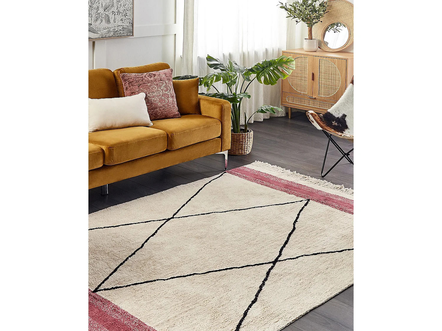 Tapis en coton beige et rose 140 x 200 cm AFSAR