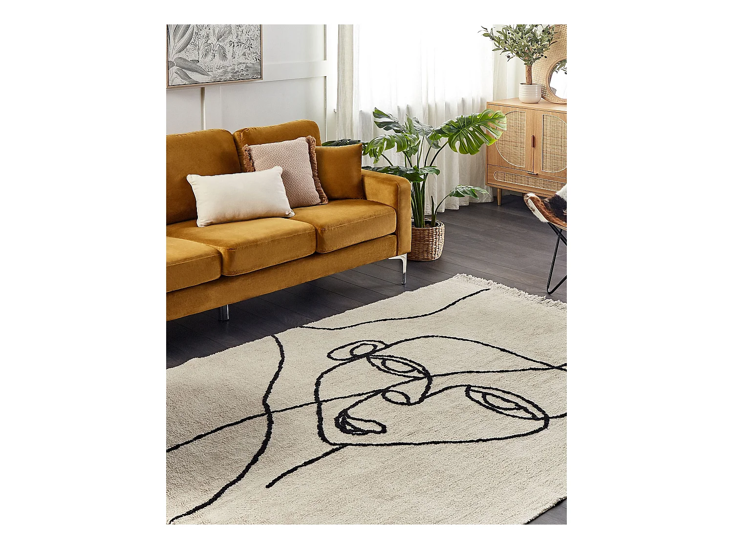 Vloerkleed katoen beige/zwart 140 x 200 cm NURU
