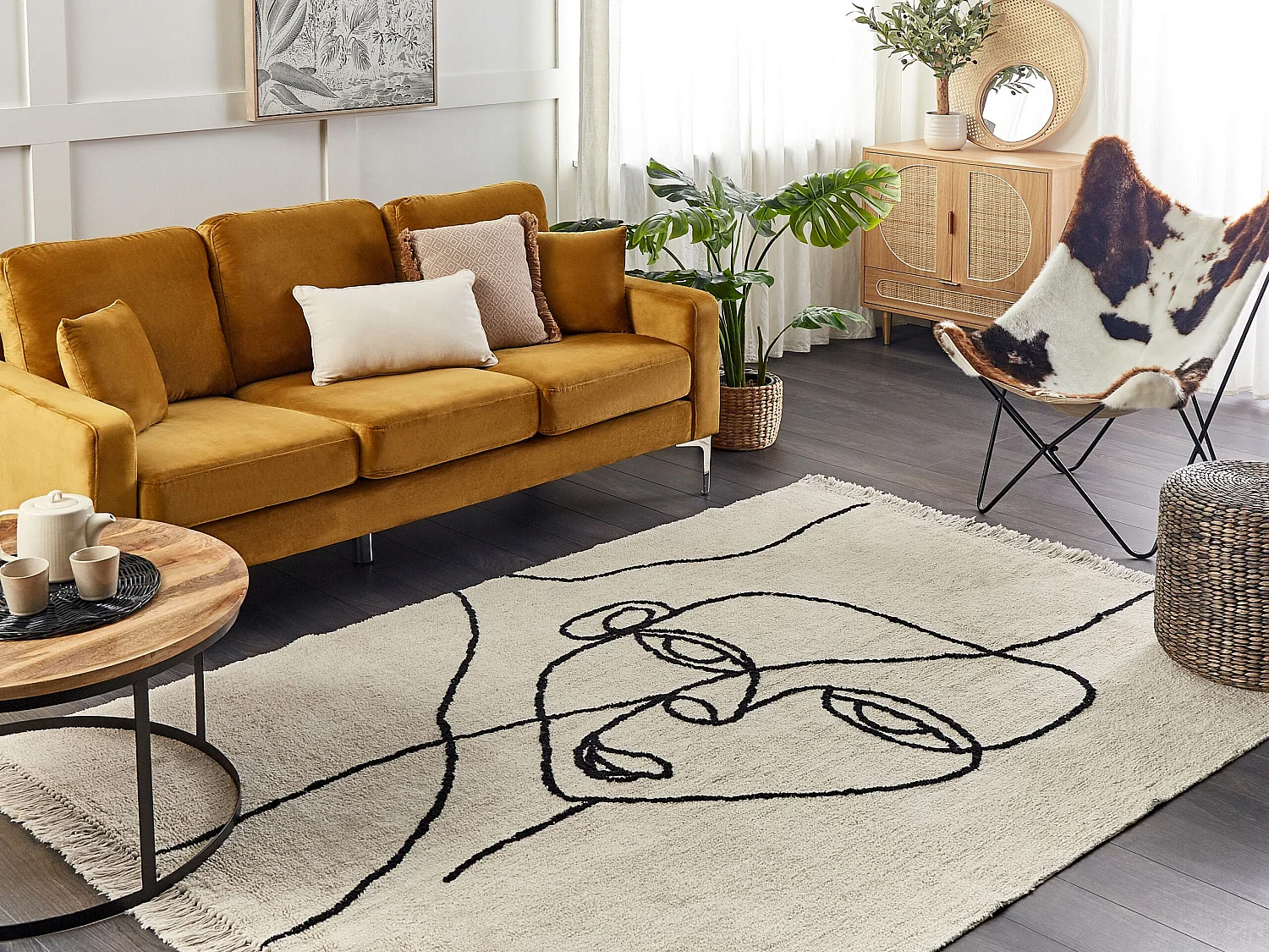 Tapis en coton beige et noir 140 x 200 cm NURU