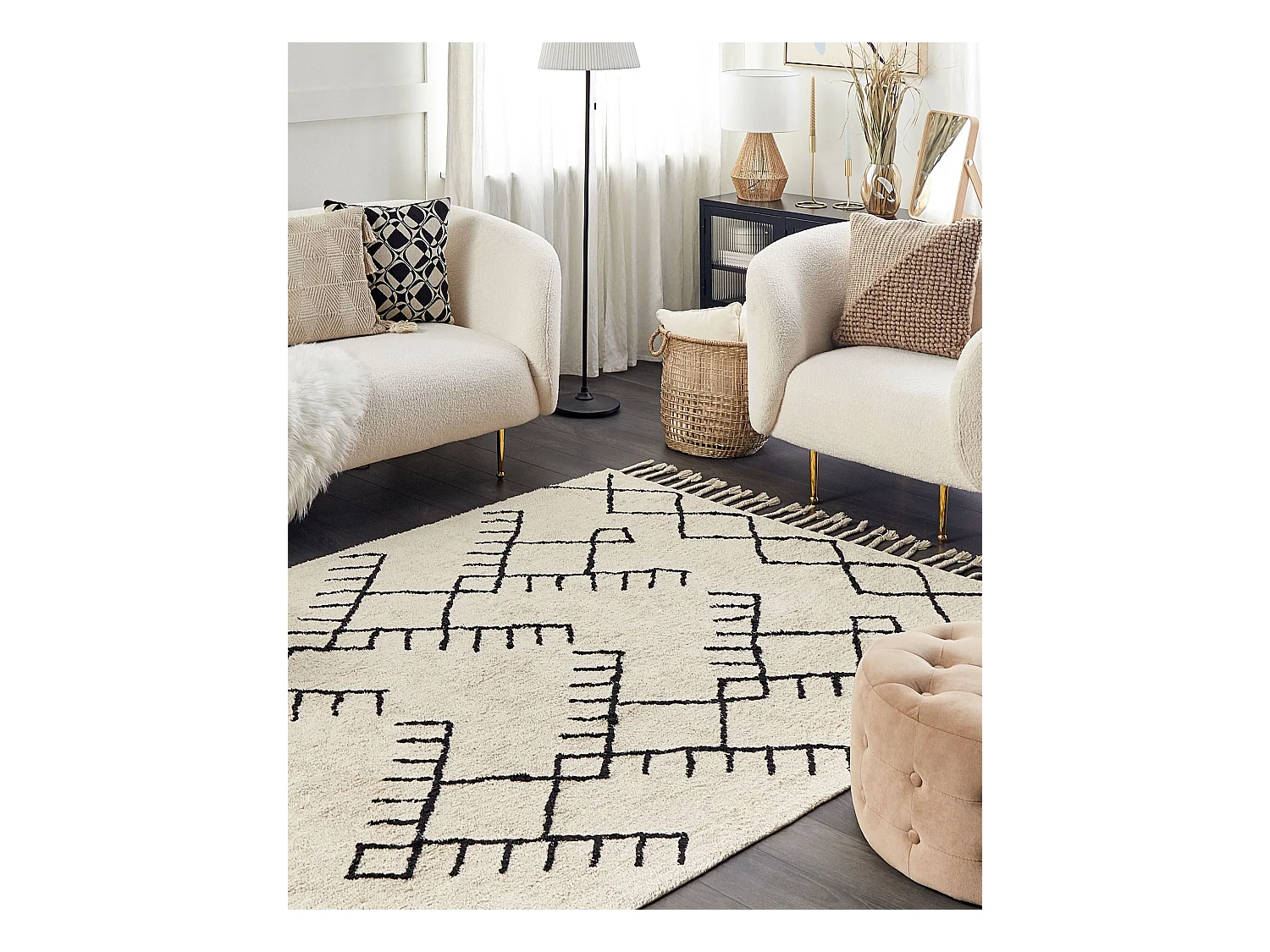 Alfombra de algodón beige claro/negro 160 x 230 cm ERLER