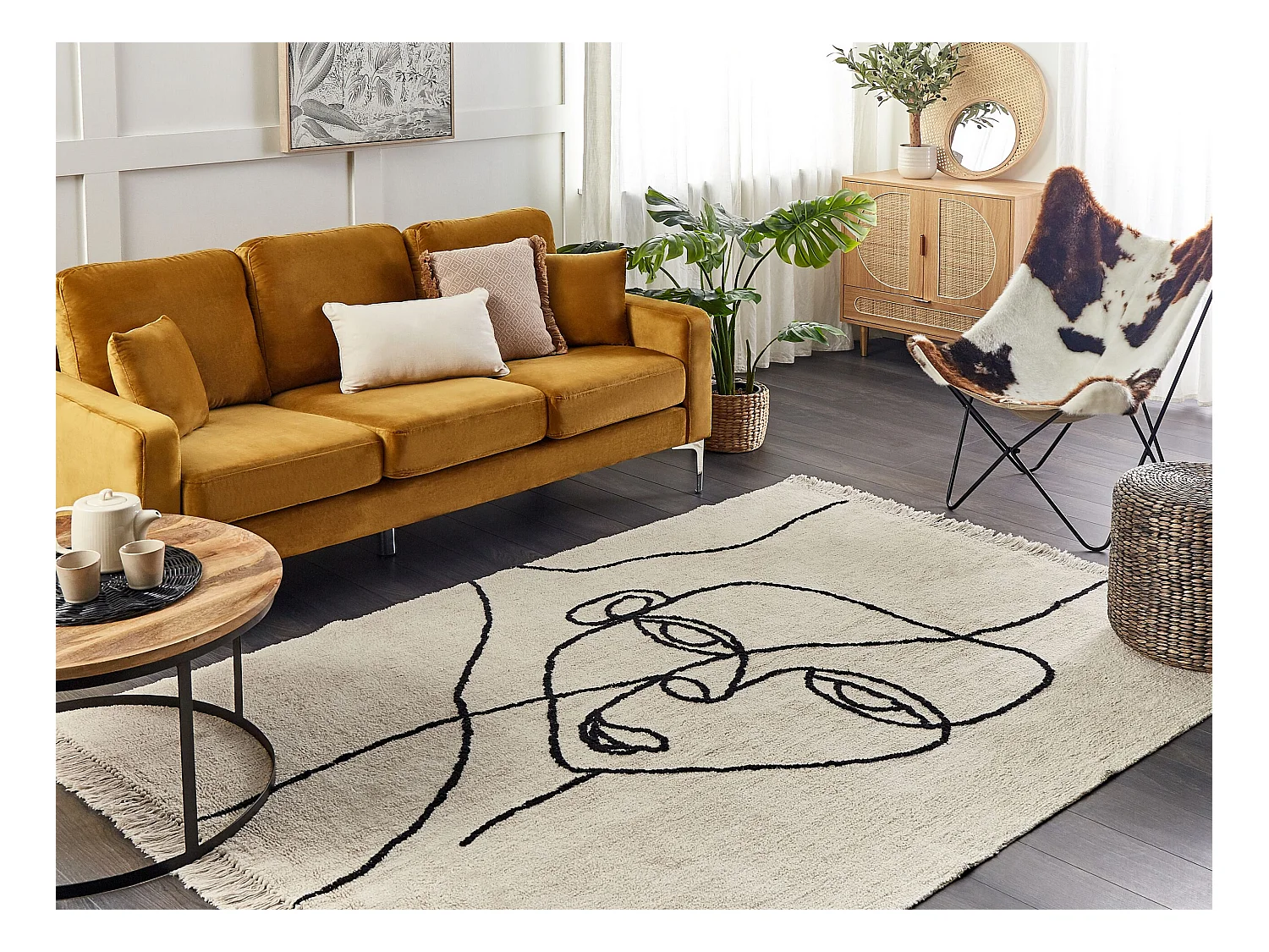 Tappeto cotone beige chiaro e nero 160 x 230 cm NURU