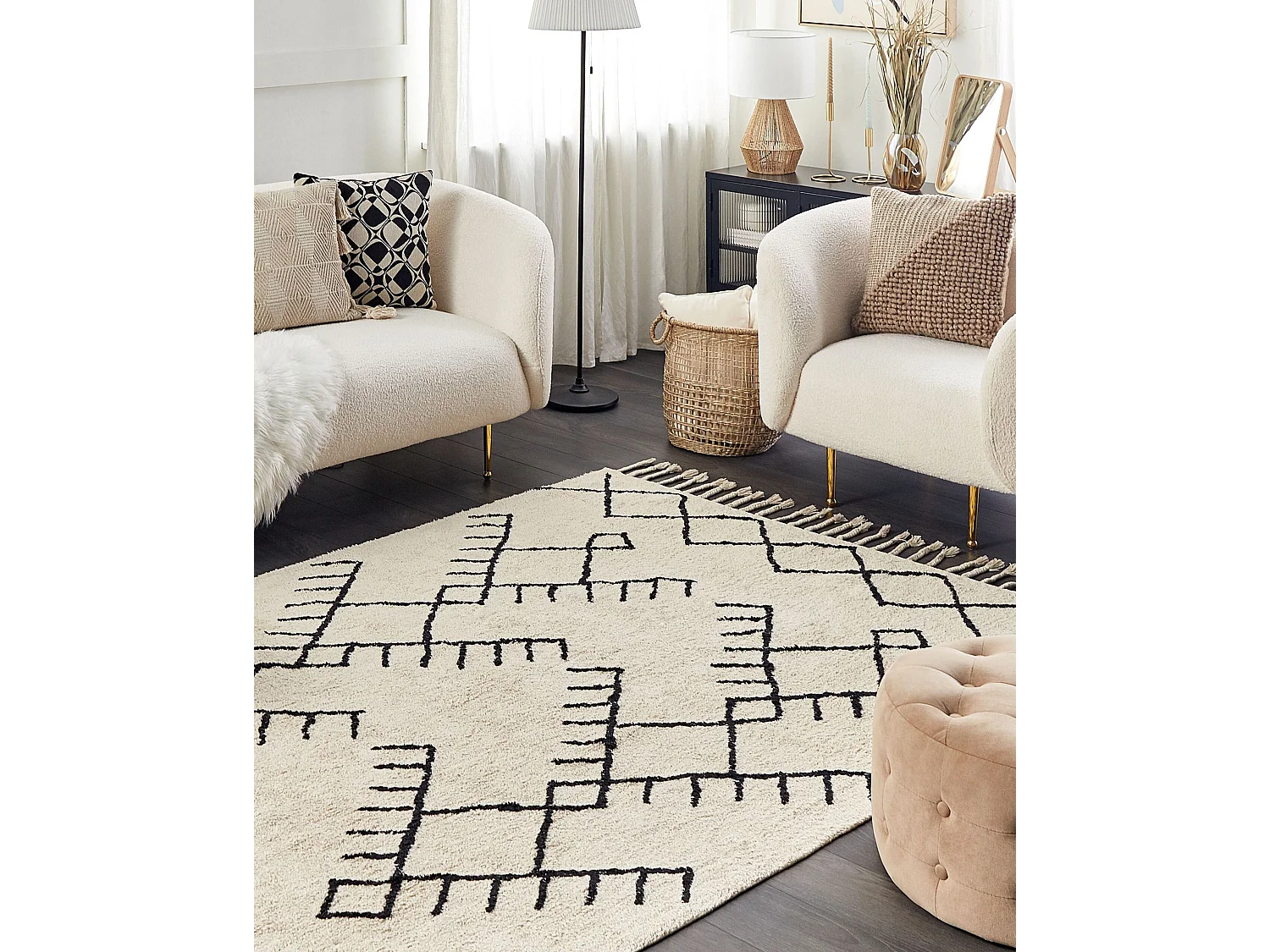 Alfombra de algodón beige claro/negro 140 x 200 cm ERLER