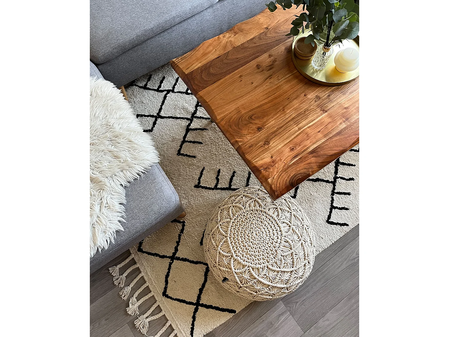 Vloerkleed katoen beige/zwart 140 x 200 cm ERLER