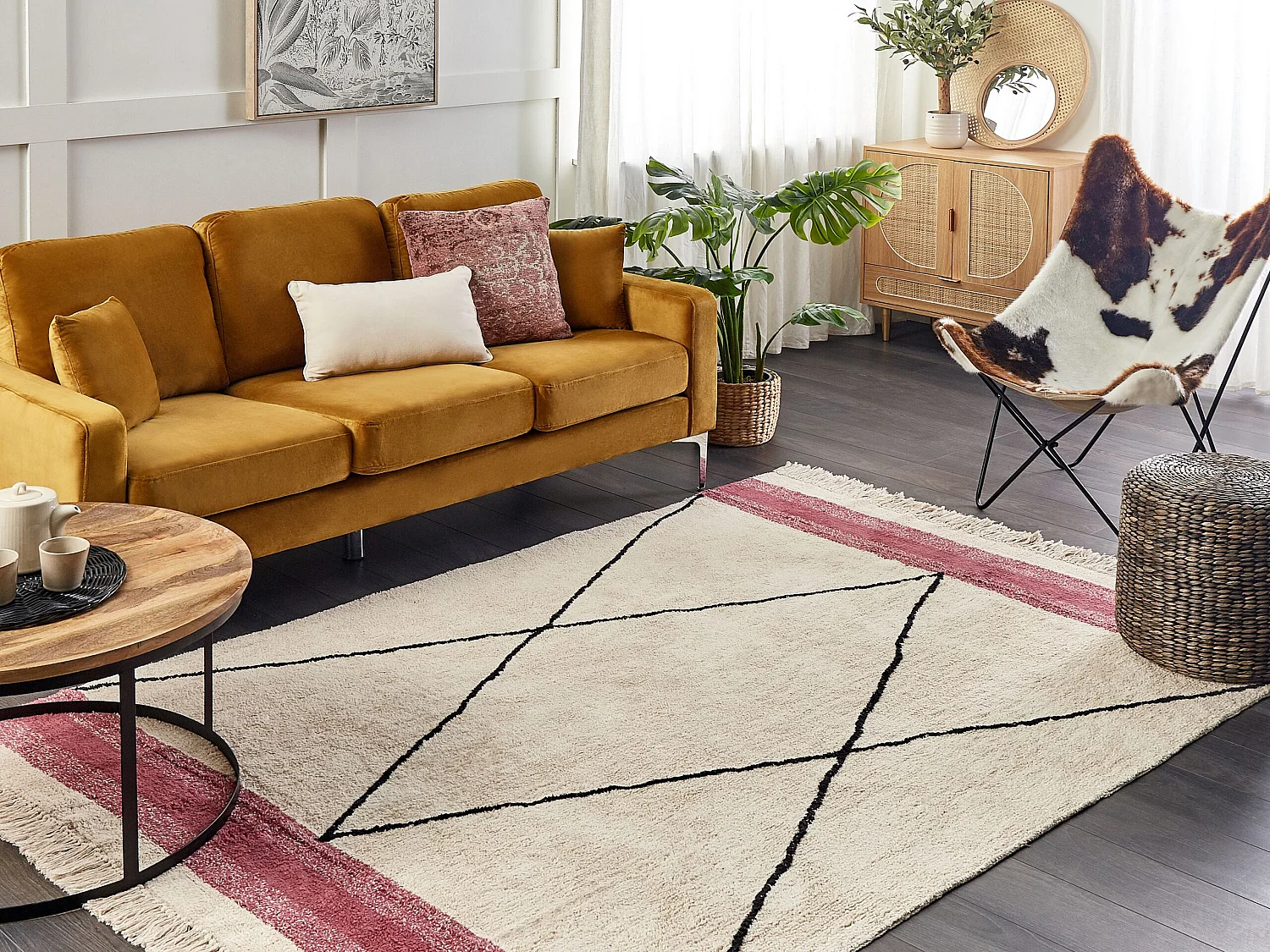 Tapis en coton beige et rose 160 x 230 cm AFSAR