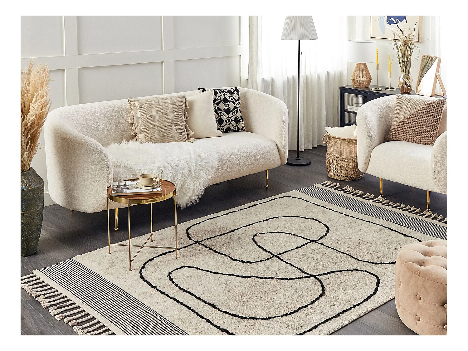 Tapete de algodão creme e preto 160 x 230 cm DOKUZ