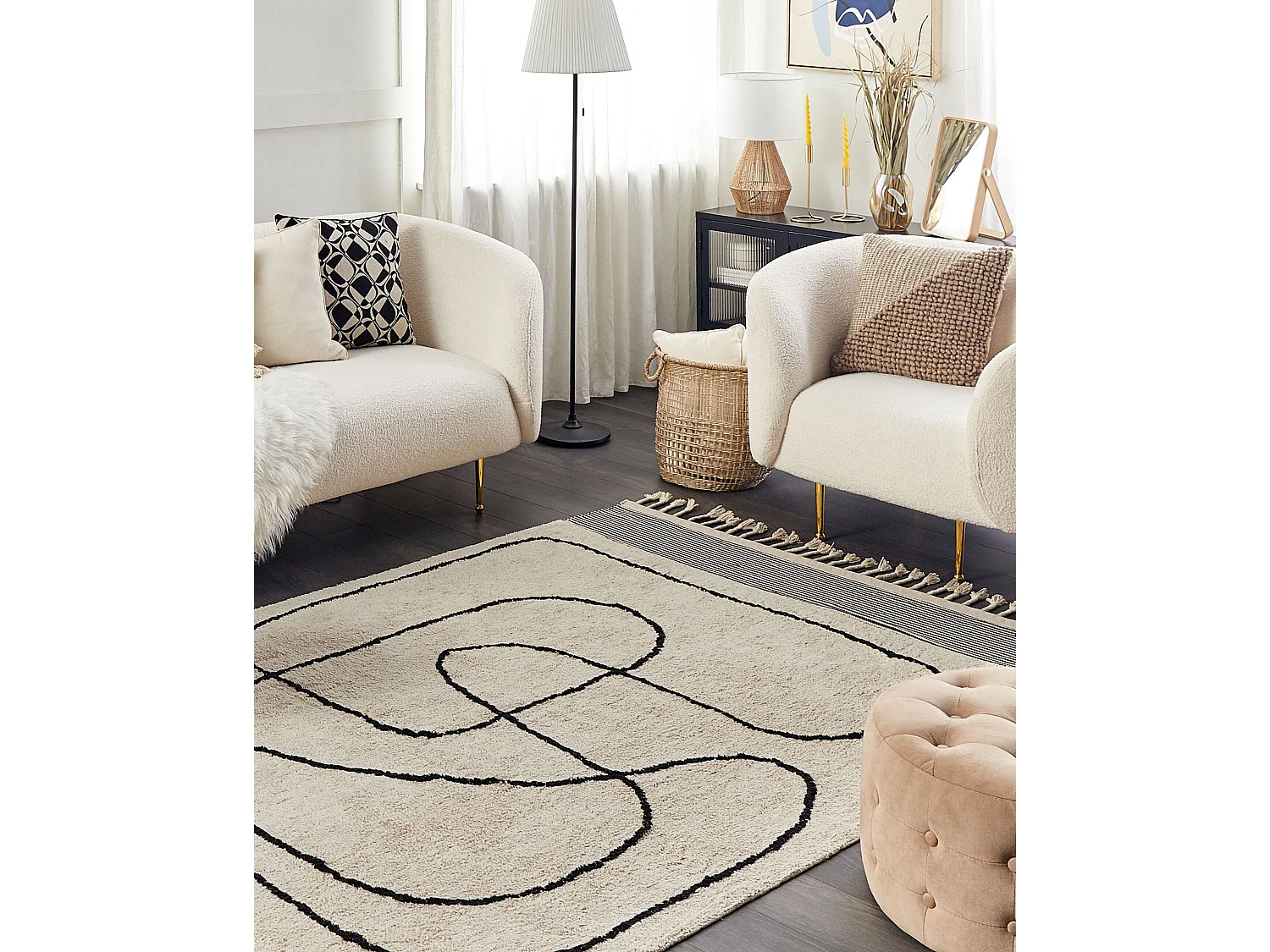 Tappeto cotone beige e nero 160 x 230 cm DOKUZ