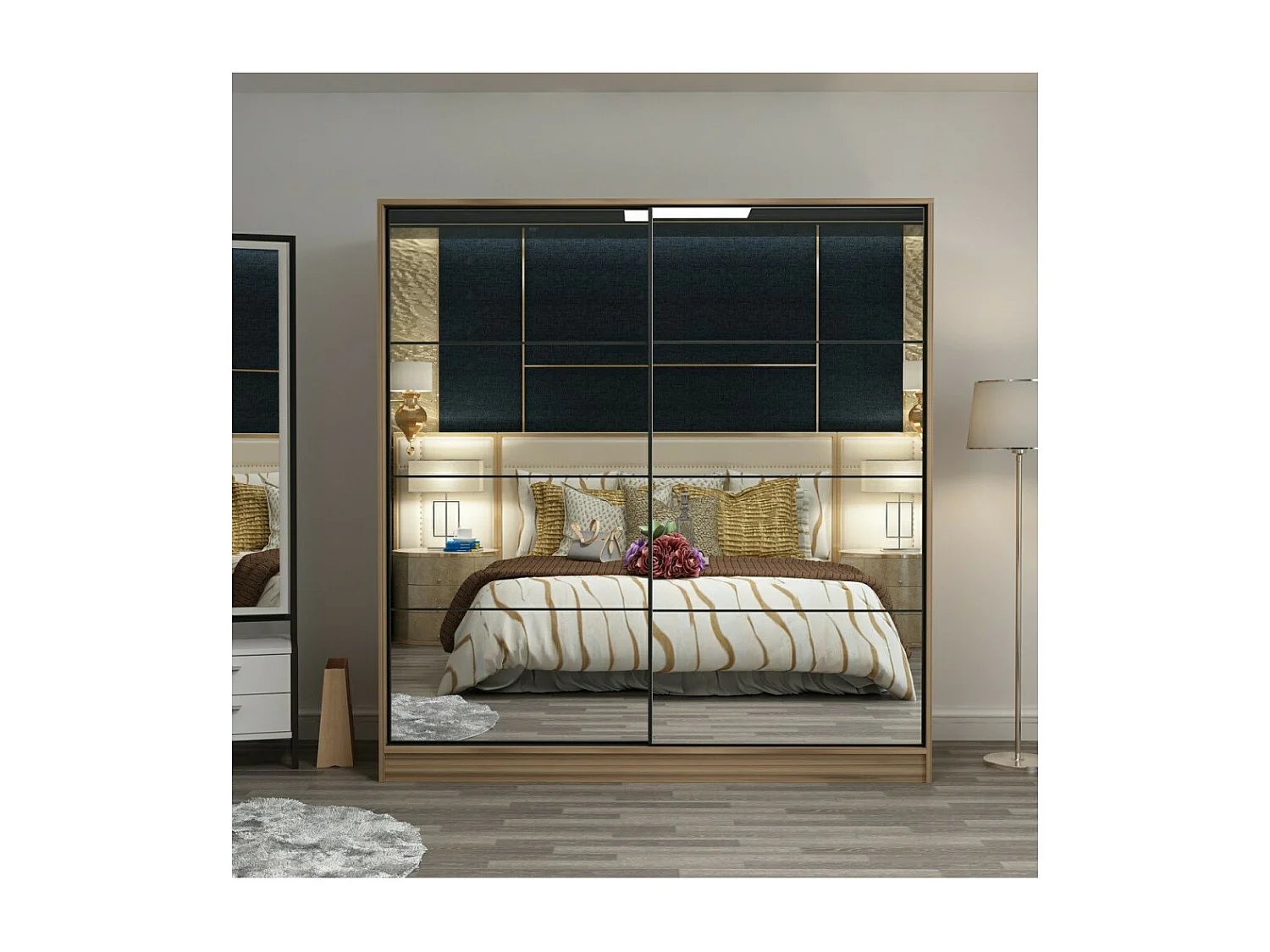 Armoire 2 portes coulissantes chêne avec miroir 190x60x180 cm