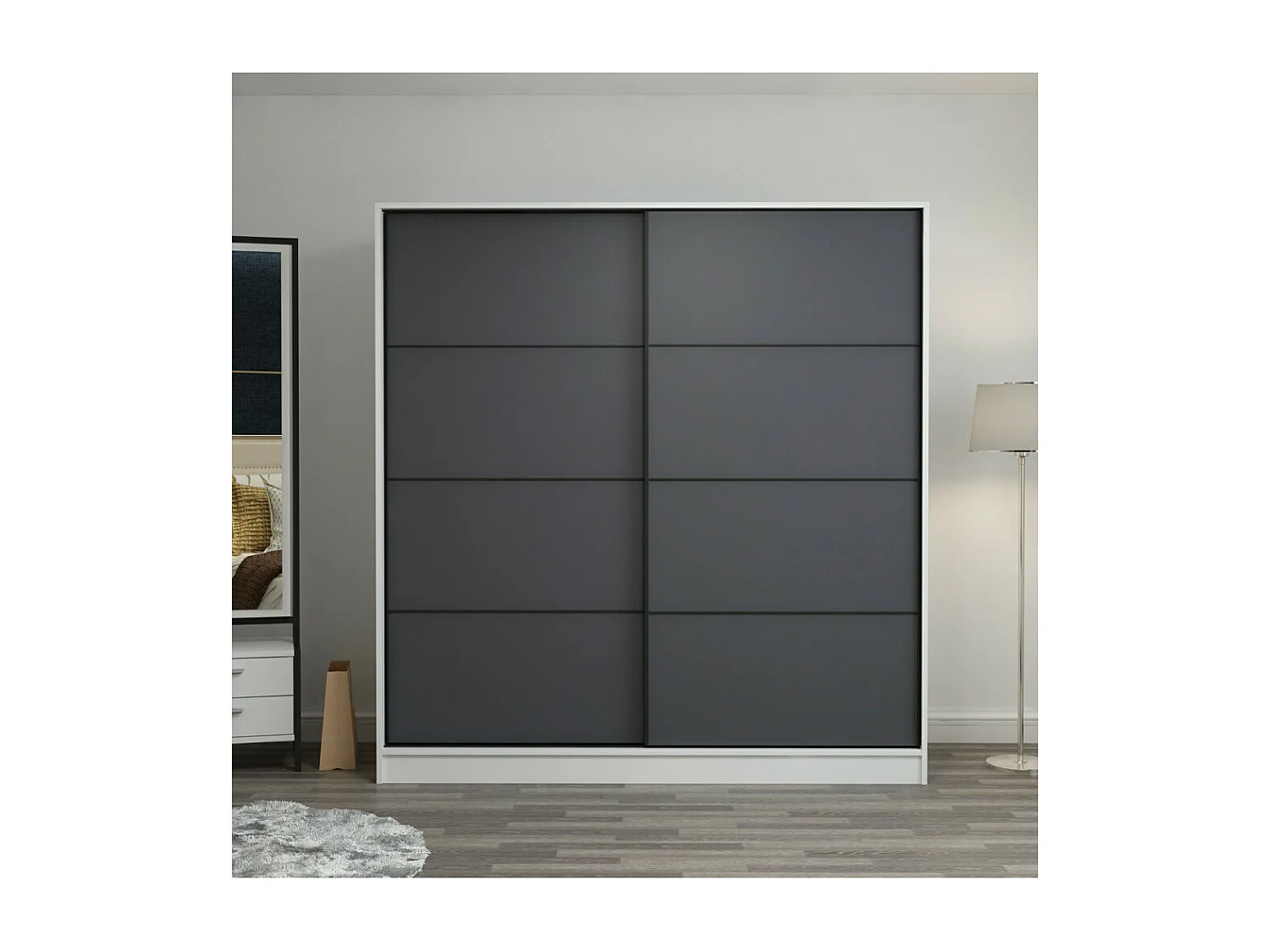 Armoire 2 portes coulissantes anthracite-blanc 190x60x180 cm