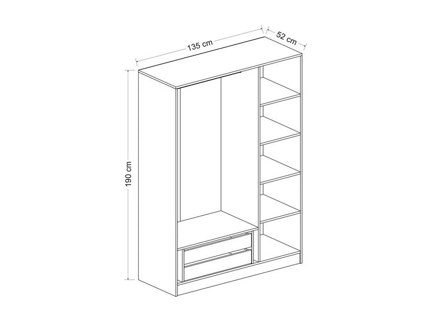 Armoire KALE blanc avec miroir 135x52x190 cm