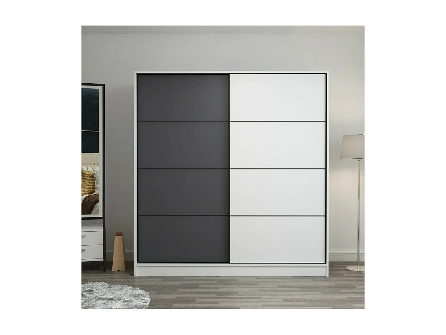 Armoire 2 portes coulissantes blanc-anthracite 190x60x180 cm