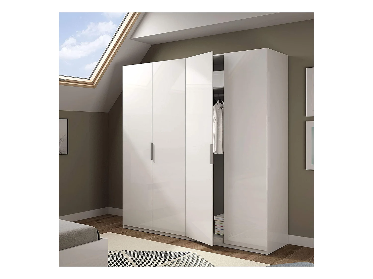 Armario Max 4 puertas abatibles blanco brillo 200x180x52 cm