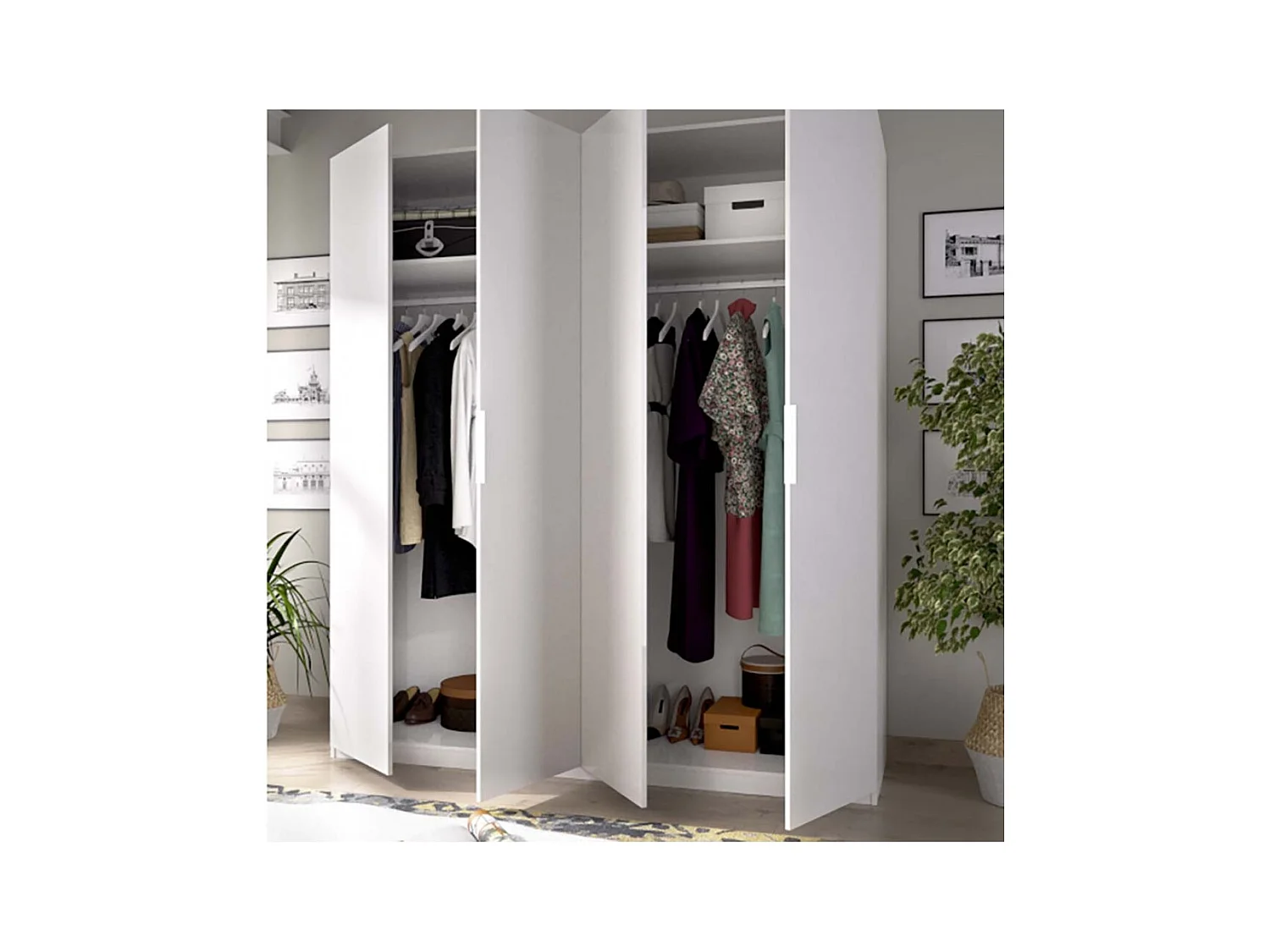 Armario Max 4 puertas abatibles blanco brillo 200x180x52 cm