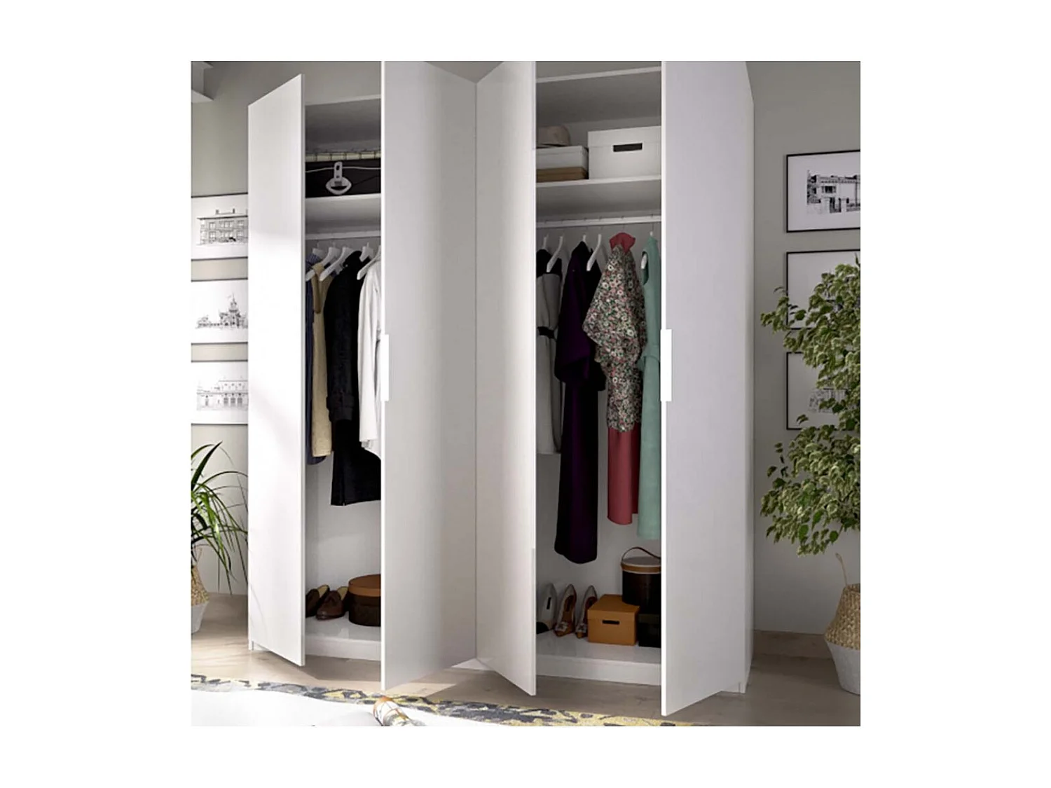 Armario Max 4 puertas abatibles blanco brillo 200x180x52 cm