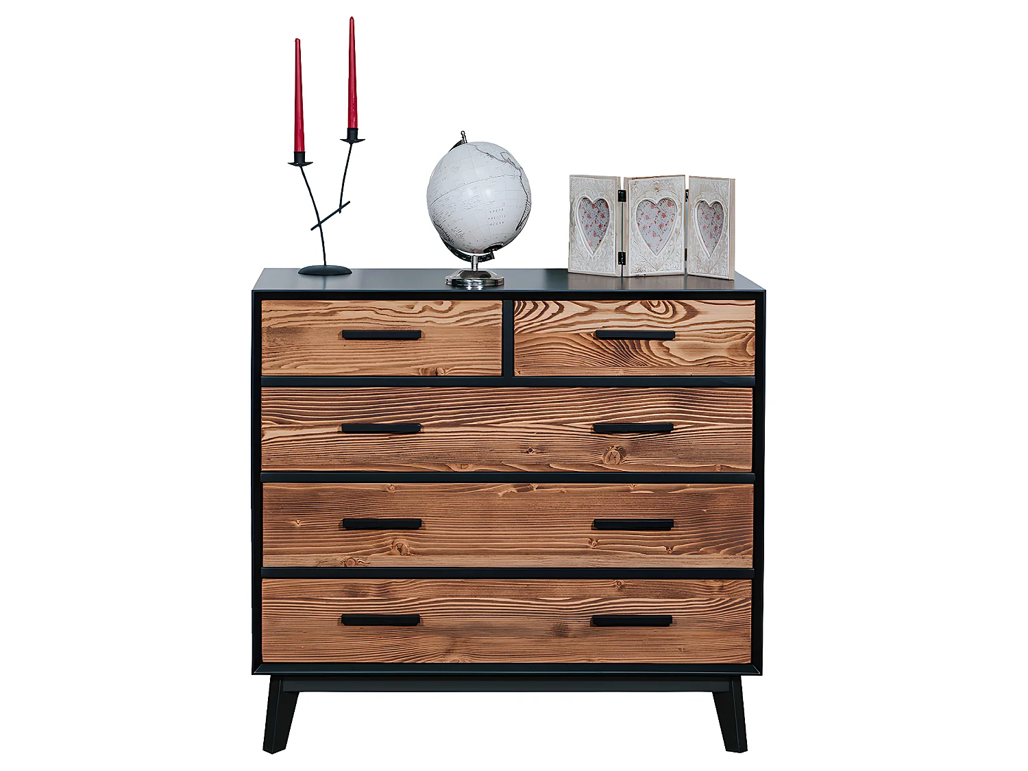 Aparador 2 gavetas Nostalgie preto e madeira 85cm