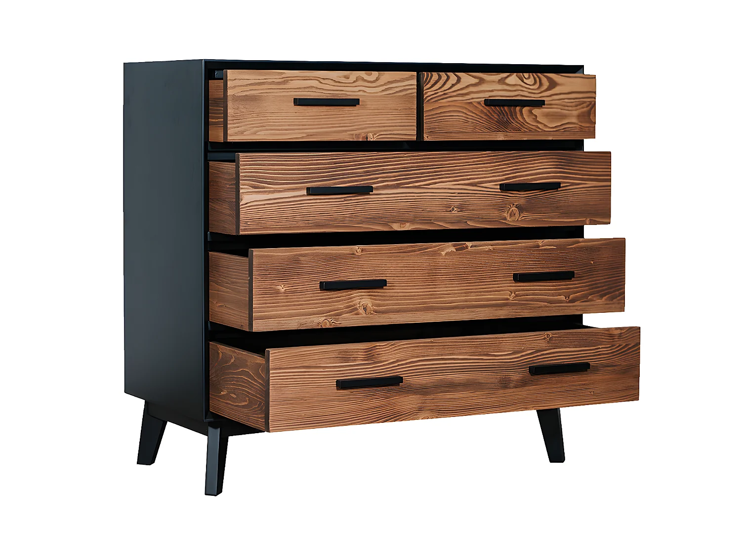 Aparador 2 gavetas Nostalgie preto e madeira 85cm