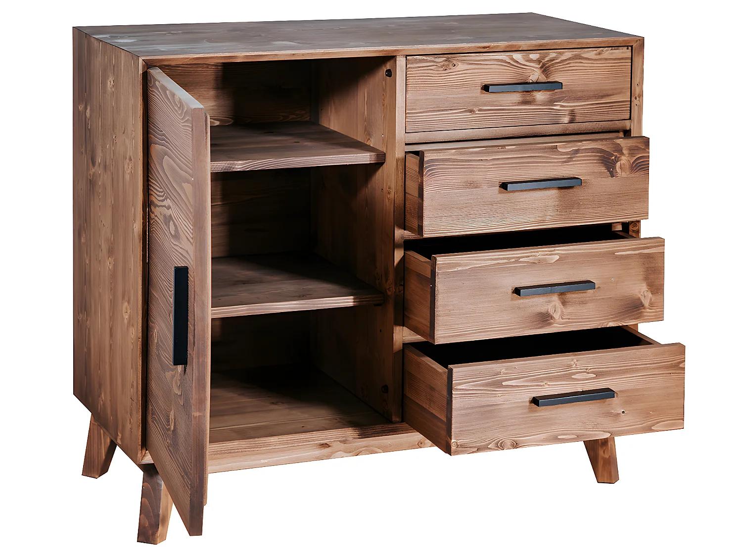 Nostalgie 1-deurs 4-lade laag dressoir - Hout