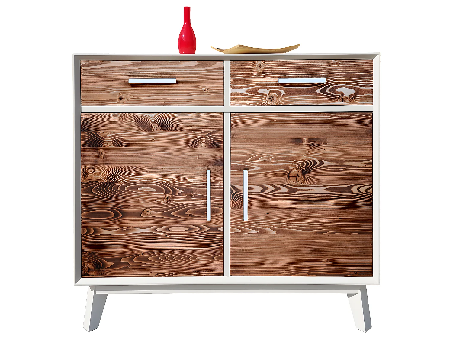 Aparador 2 portas 2 gavetas Nostalgie branco e madeira 85cm