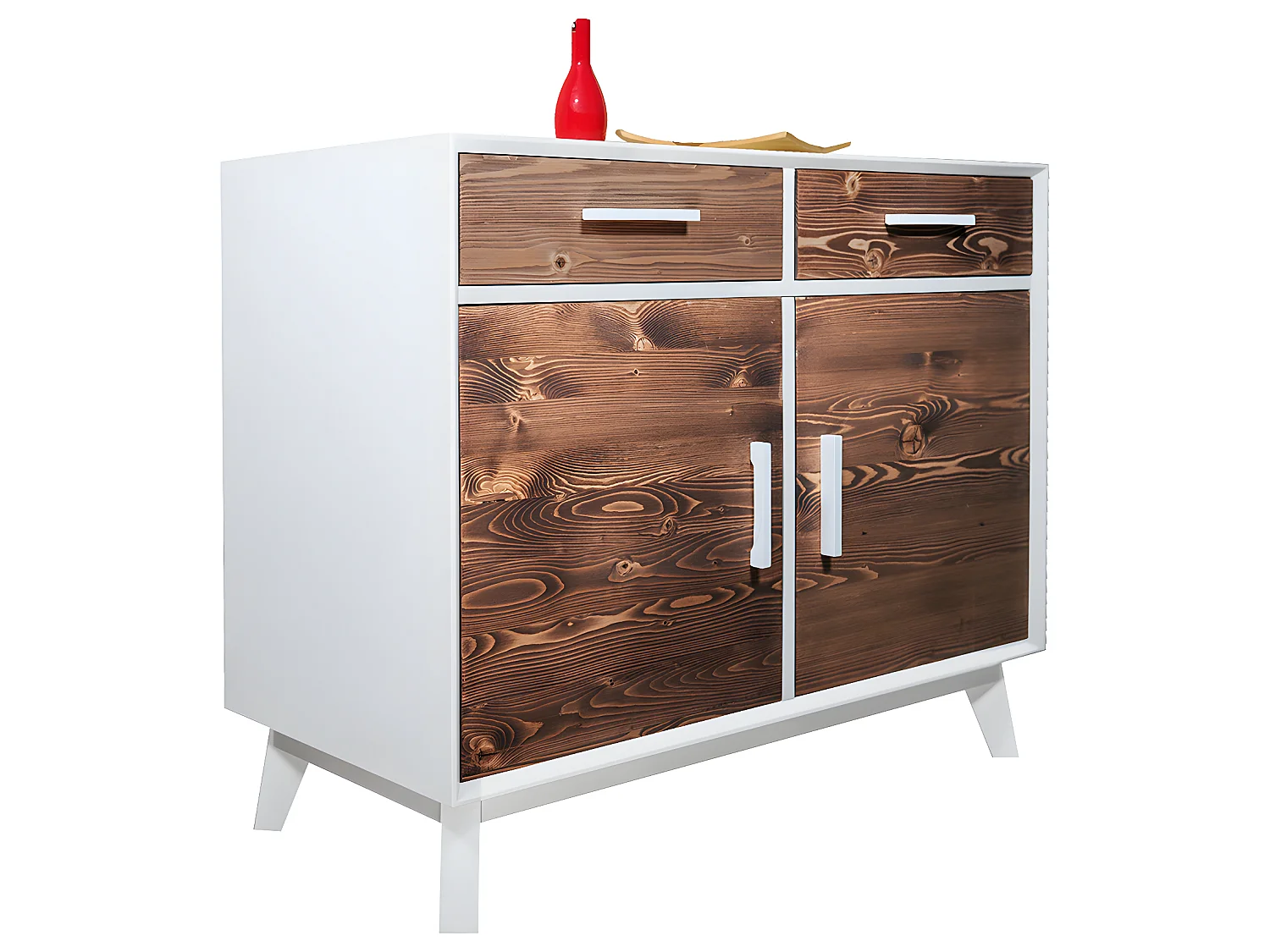 Aparador 2 portas 2 gavetas Nostalgie branco e madeira 85cm