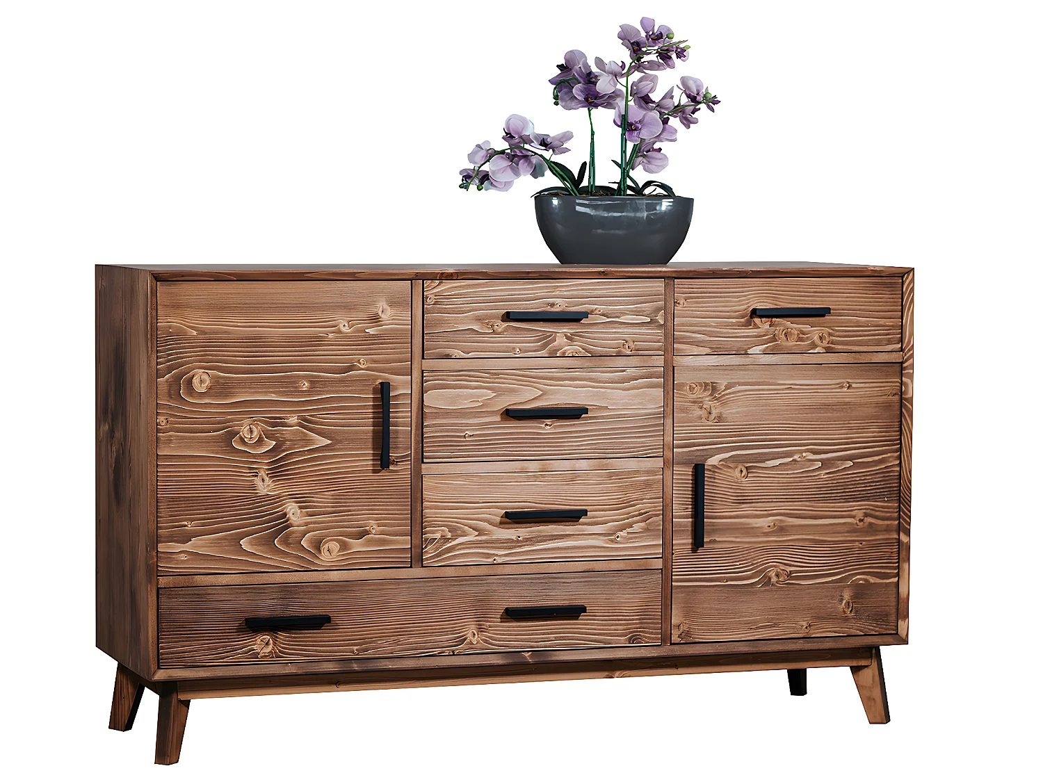 Nostalgie 2-deurs 5-lade laag dressoir - Hout