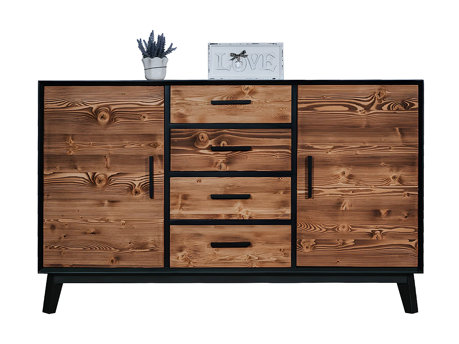 Bahut bas 2 portes 4 tiroirs Nostalgie - Noir et bois