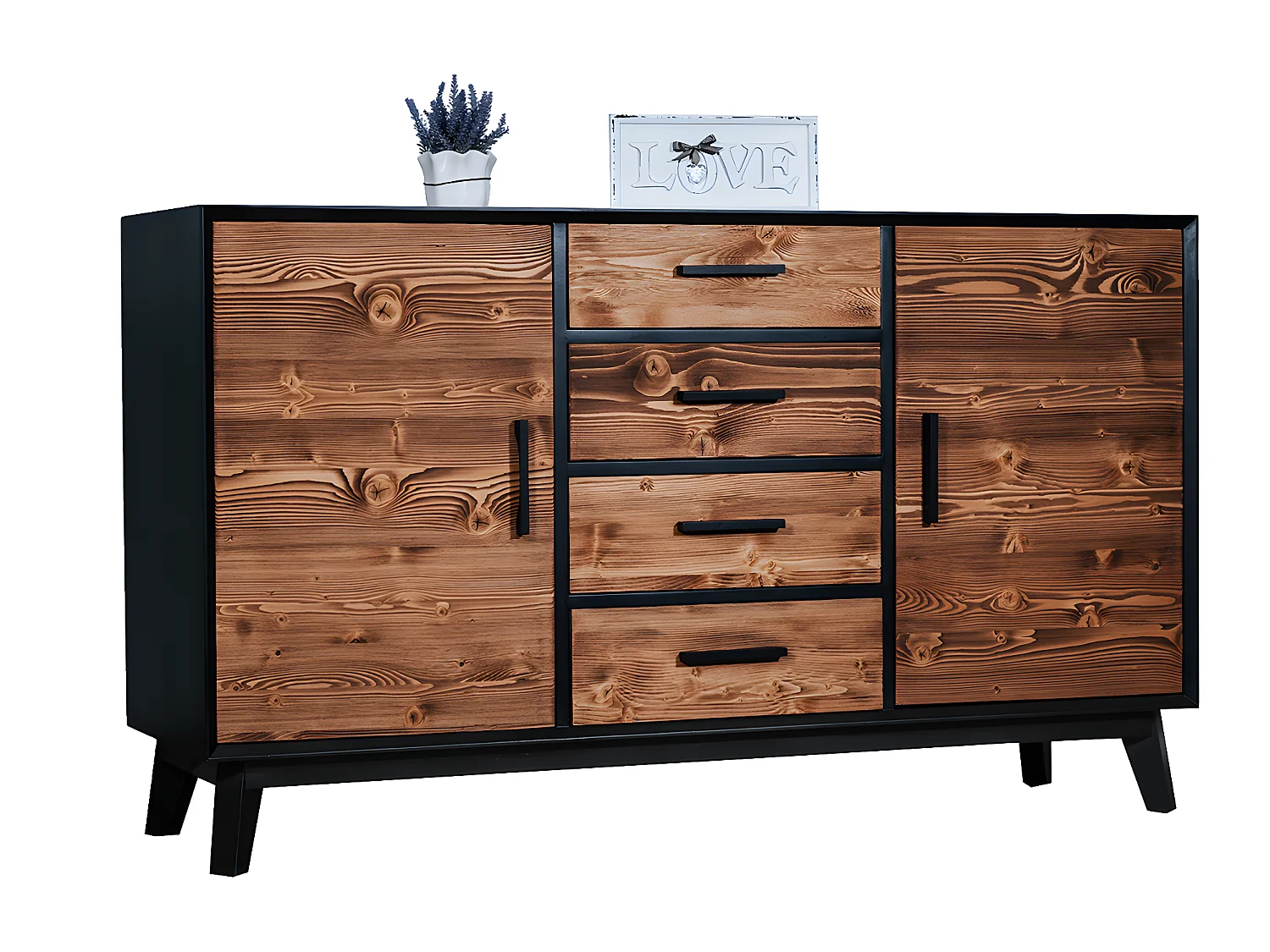 Bahut bas 2 portes 4 tiroirs Nostalgie - Noir et bois