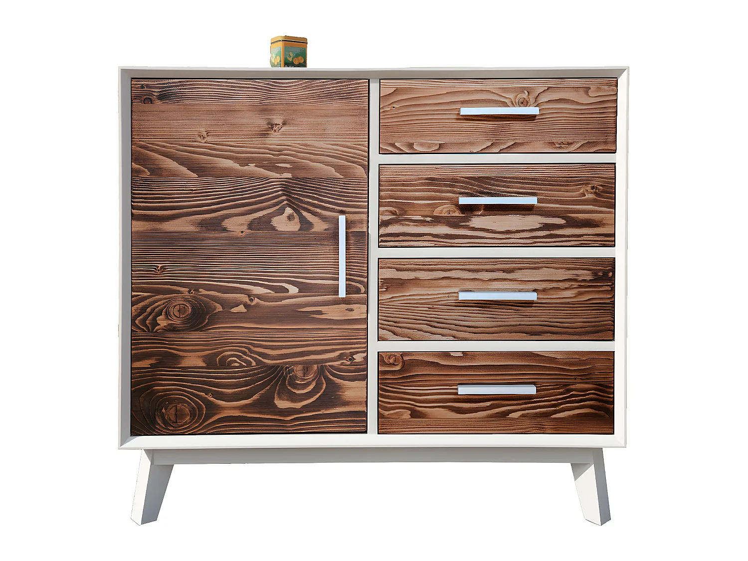 Bahut bas 1 porte 4 tiroirs Nostalgie - Blanc et bois