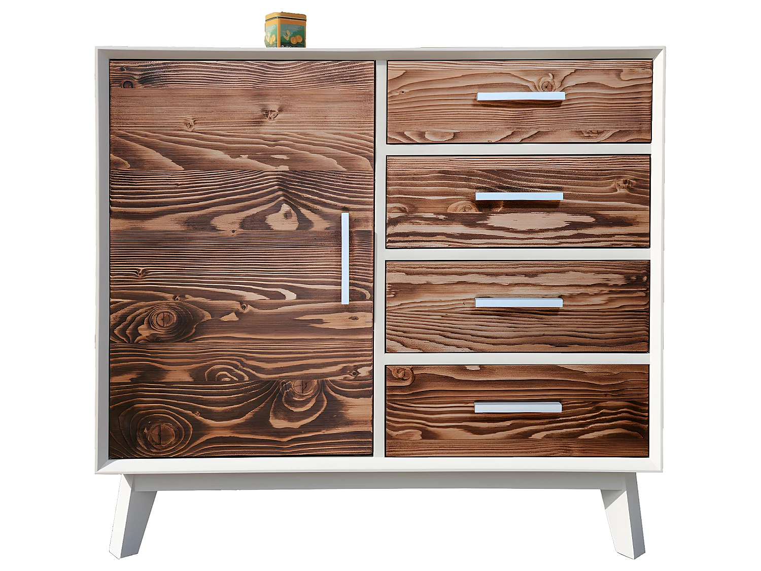 Bahut bas 1 porte 4 tiroirs Nostalgie - Blanc et bois