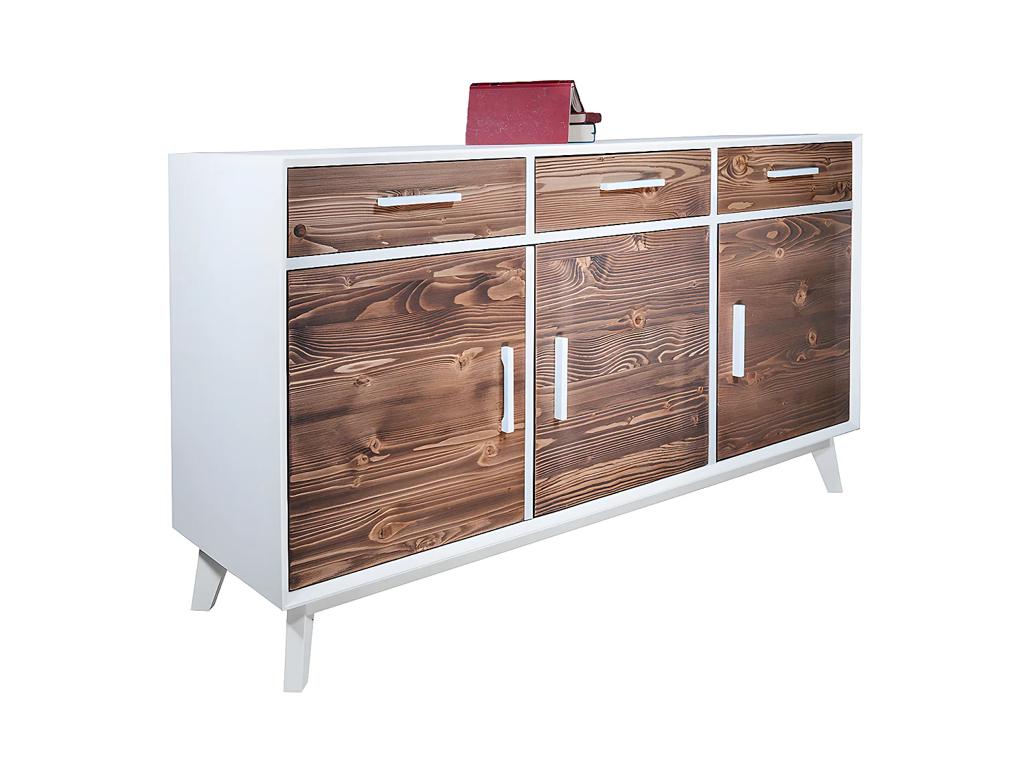 Bahut bas 3 portes 3 tiroirs Nostalgie - Blanc et bois