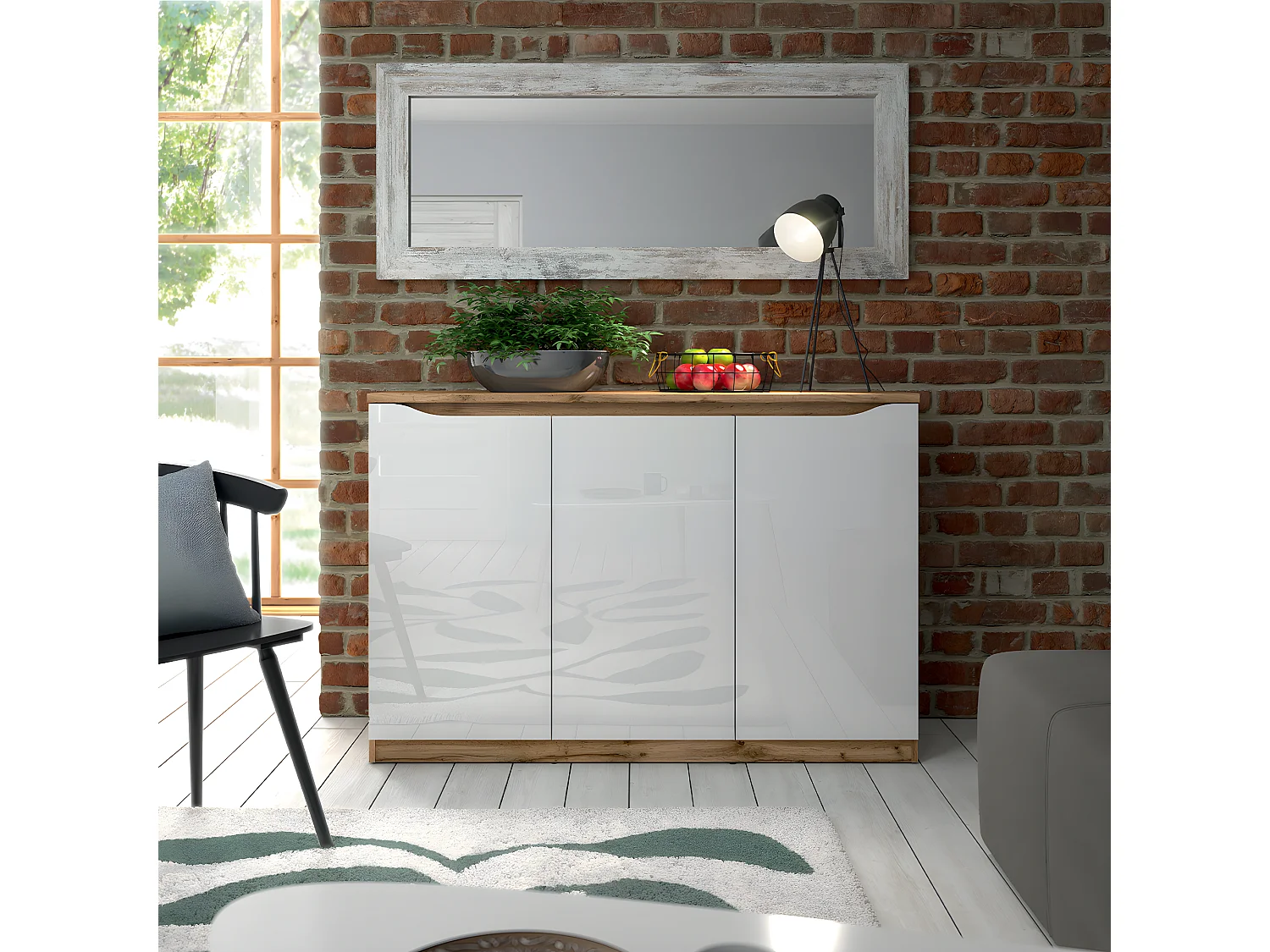 Buffet 3 portes June Blanc et Bois