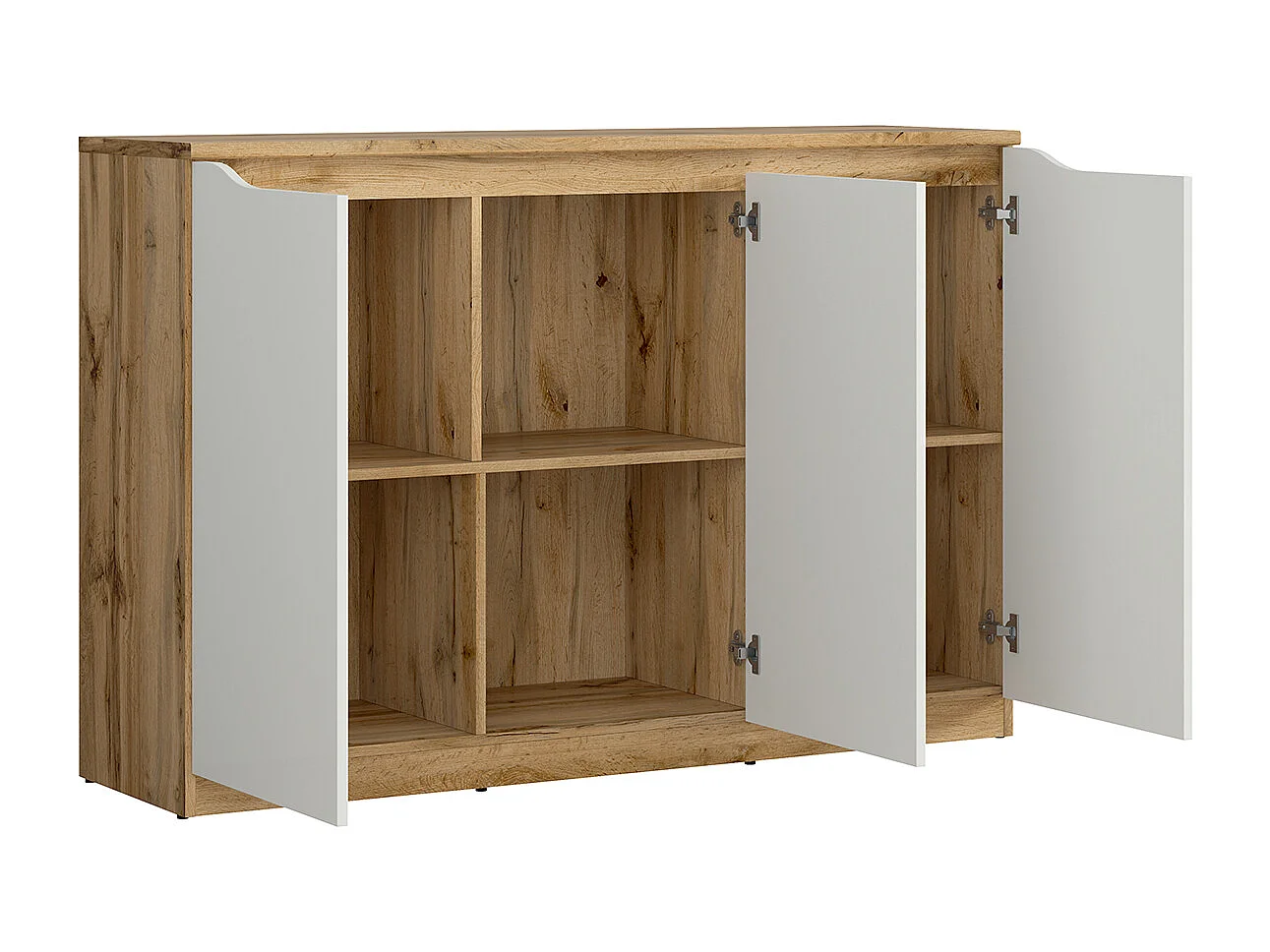 3-türiges Sideboard June Weiß und Holz