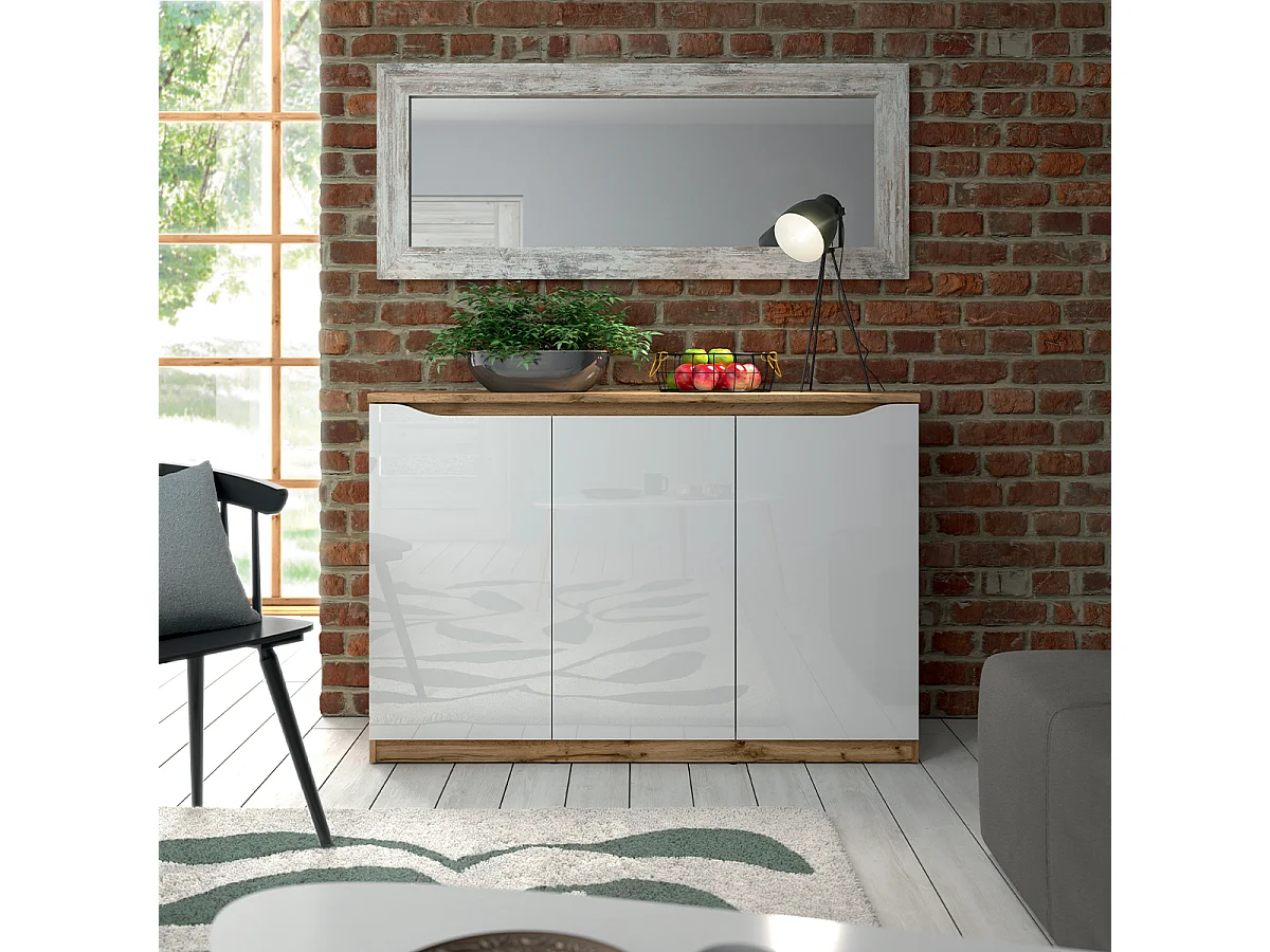 3-türiges Sideboard June Weiß und Holz