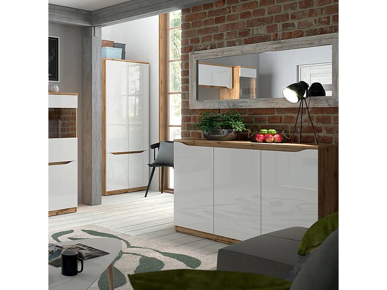 3-türiges Sideboard June Weiß und Holz