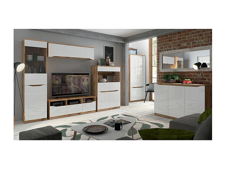 3-türiges Sideboard June Weiß und Holz