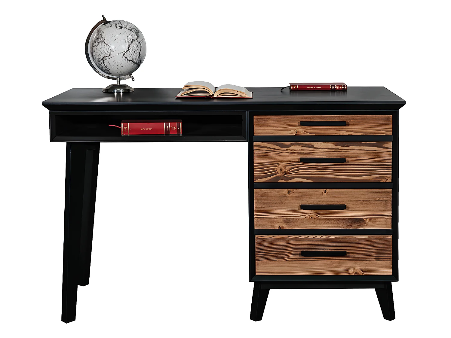 Bureau 4 tiroirs Nostalgie - Noir et bois