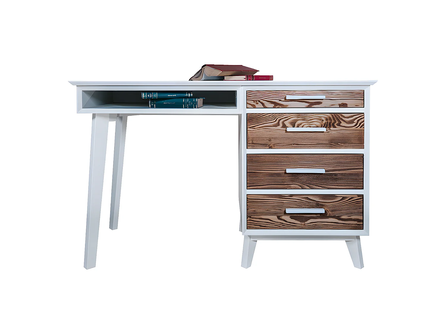 Bureau 4 tiroirs Nostalgie - Blanc et bois