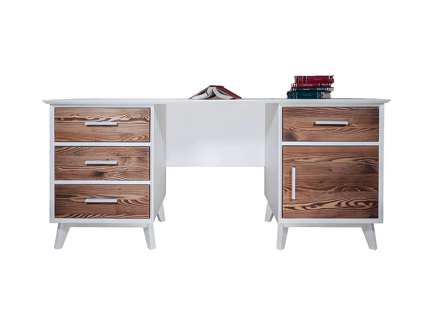 Bureau 1 porte 4 tiroirs Nostalgie - Blanc et bois