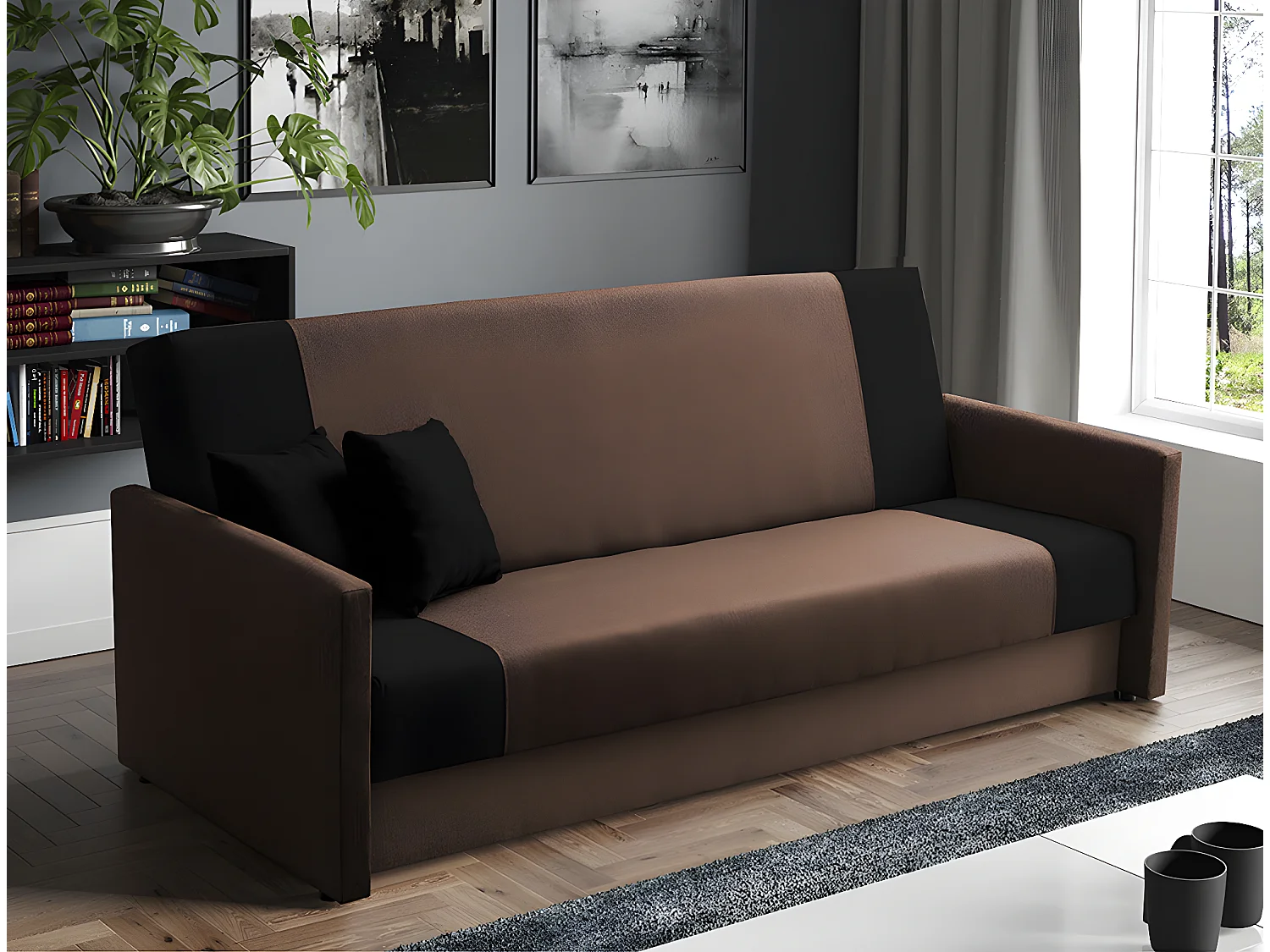 Canapé clic-clac convertible 3 places avec coffre Joe Marron