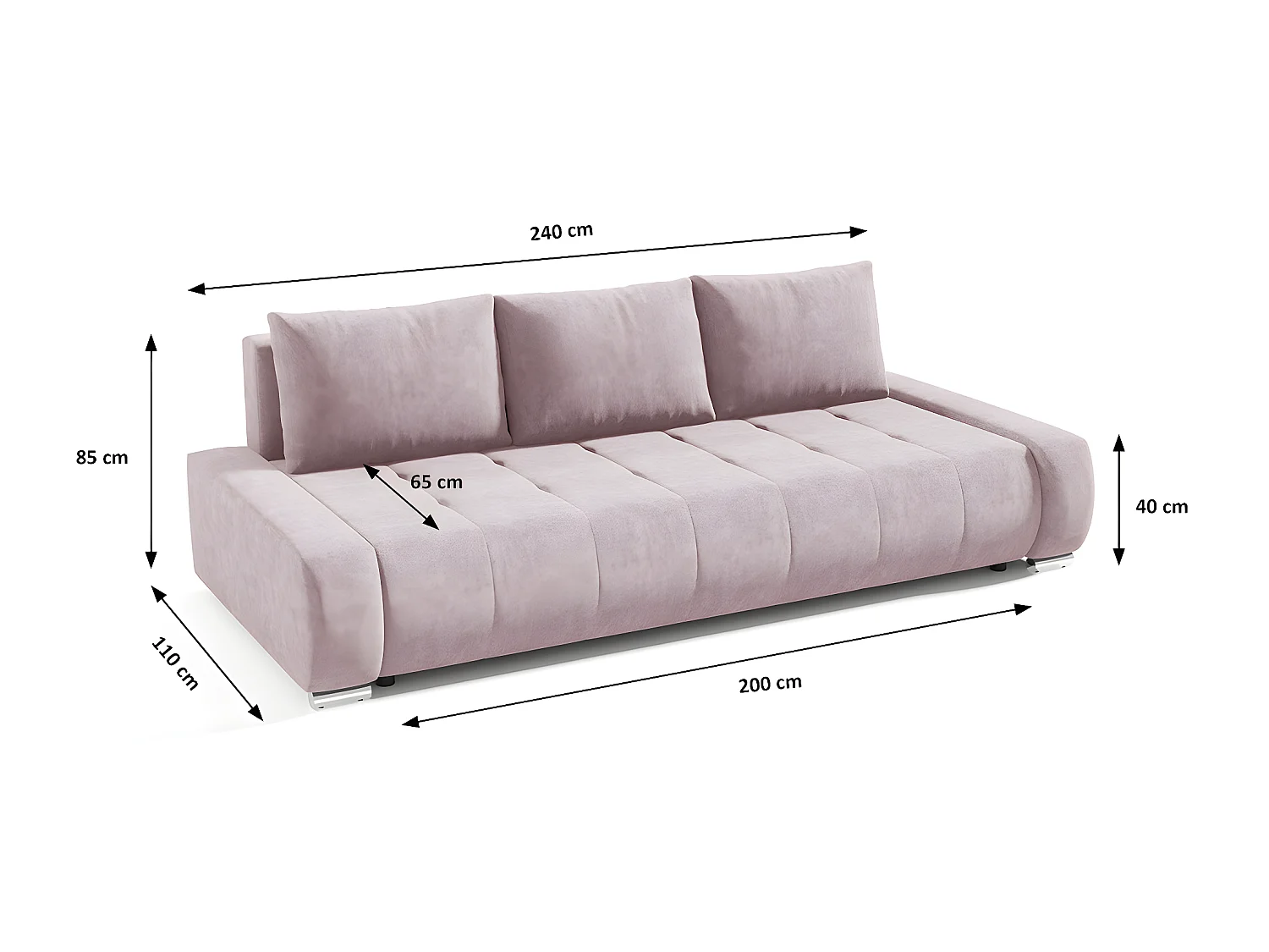 Canapé convertible 3 places avec coffre Jonas Parme